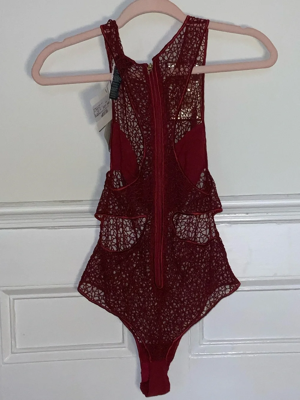 La Perla Burgundy Lace High-Neck Bodysuit